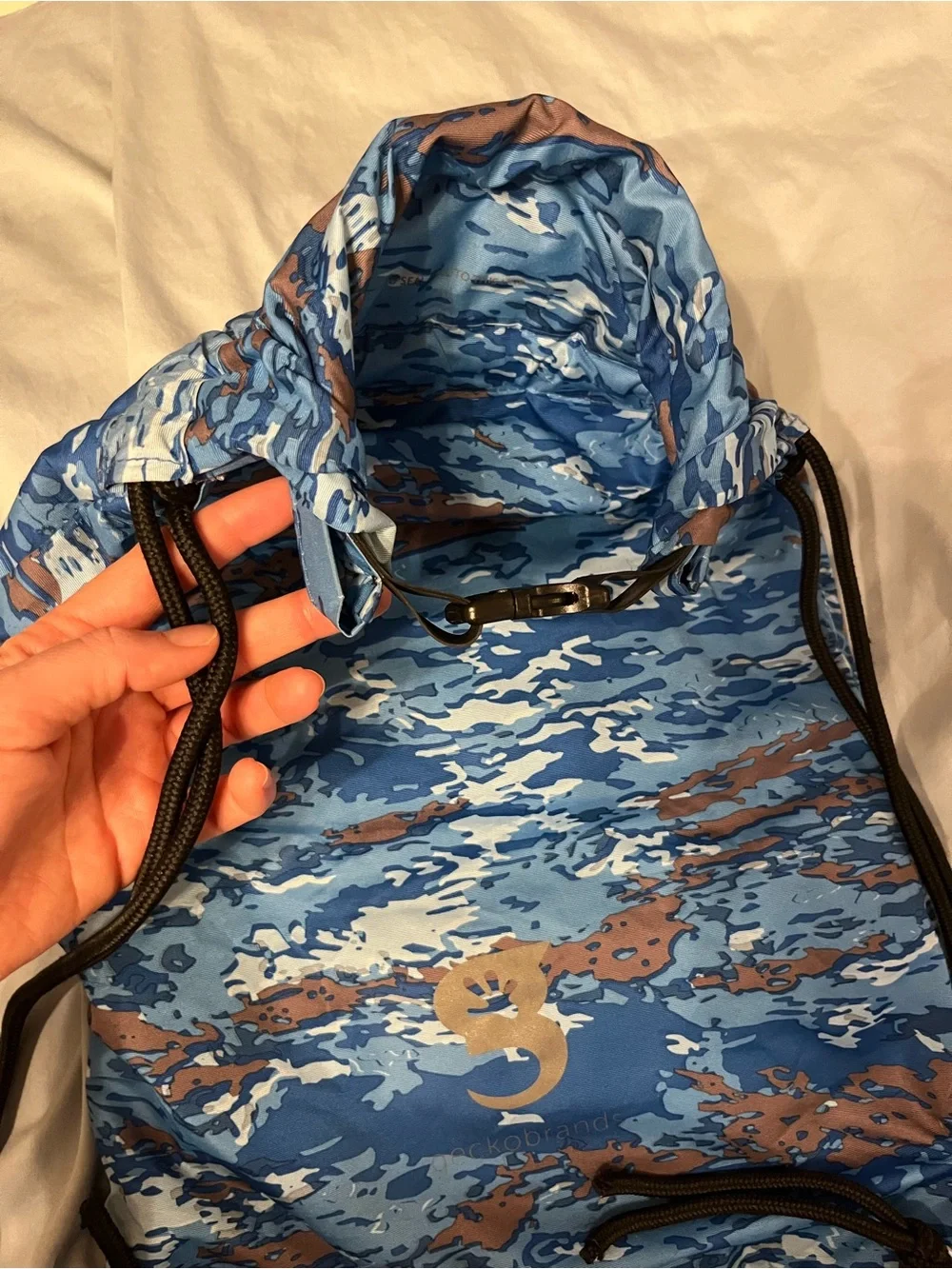 GeckoBrands Blue Camo Waterproof Drawstring Backpack 10L